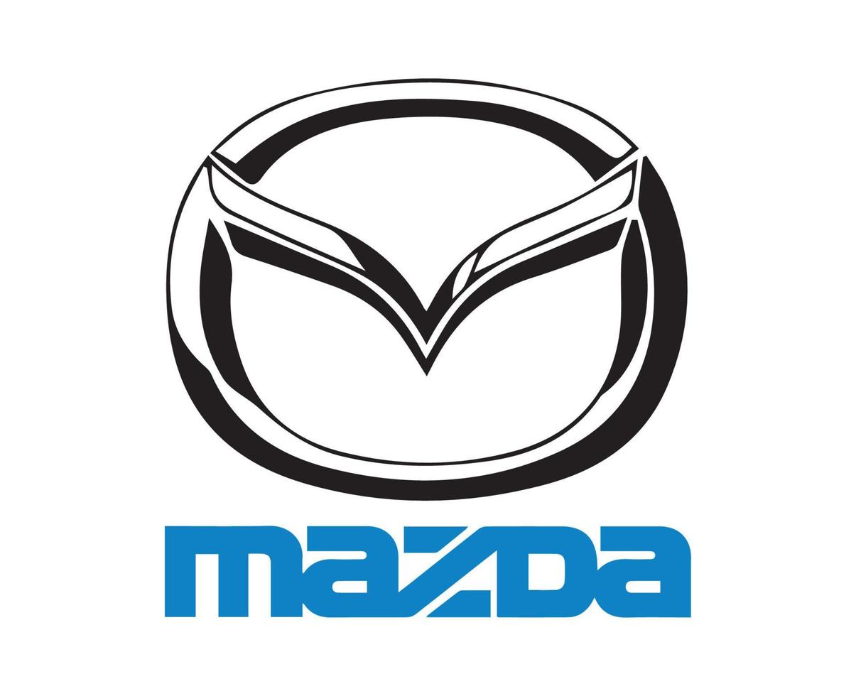 mazda Marke Logo Symbol schwarz mit Name Blau Design Japan Auto Automobil Vektor Illustration