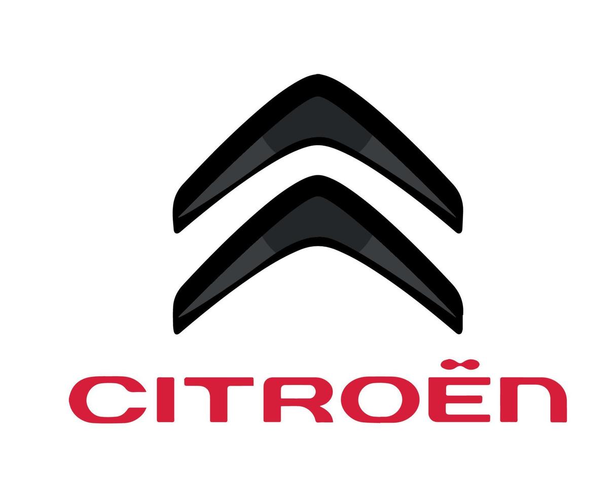 Citroen Marke Logo Auto Symbol mit Name Design Französisch Automobil Vektor Illustration schwarz und rot