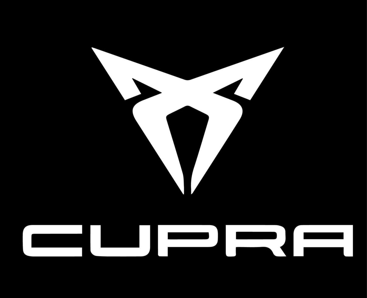 cupra logotyp varumärke bil symbol med namn vit design spanska bil vektor illustration med svart bakgrund