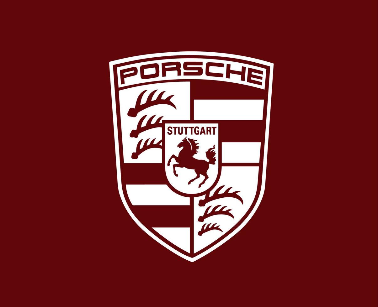 porsche logotyp varumärke bil symbol vit design tysk bil vektor illustration med röd bakgrund