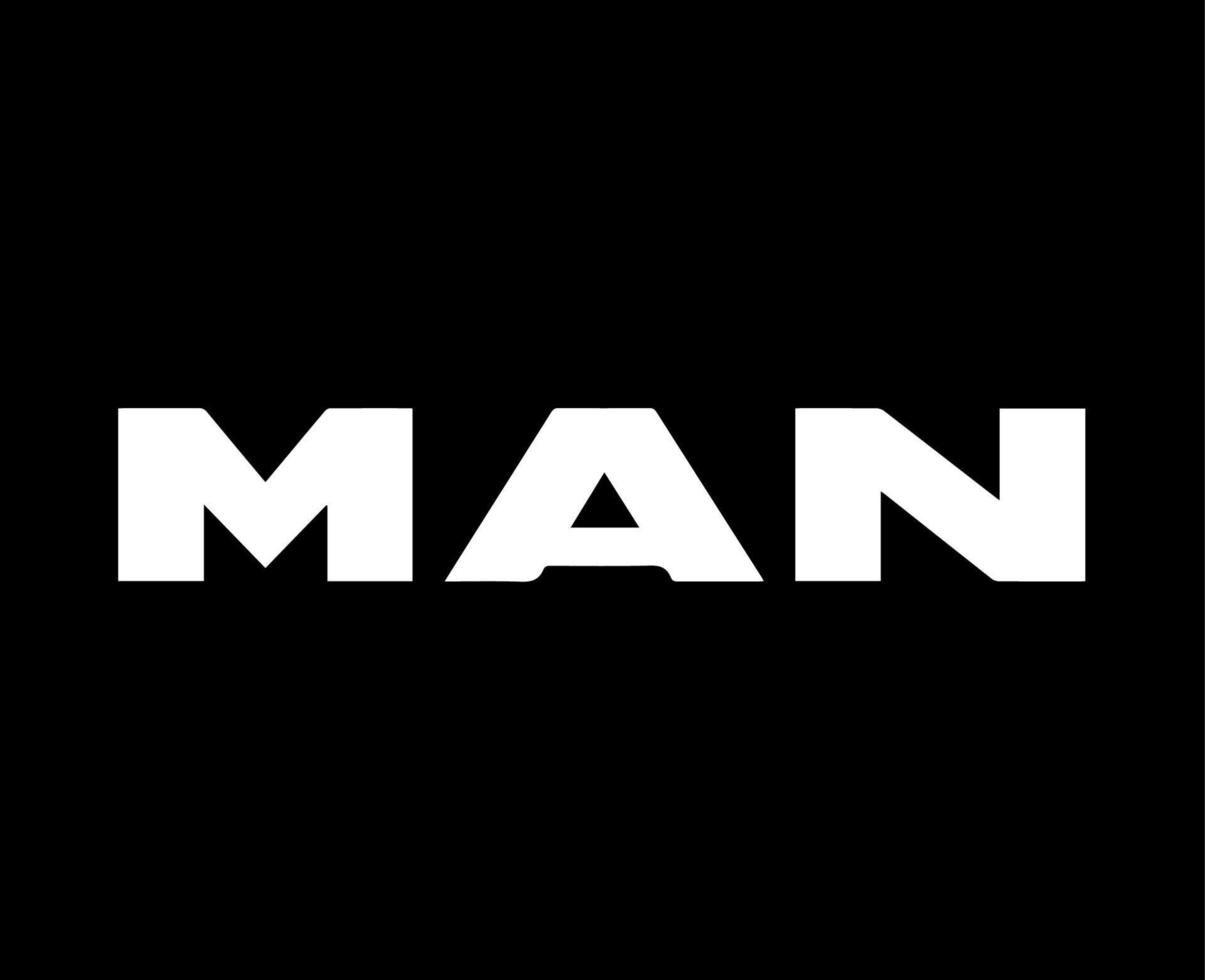 Mann Marke Logo Auto Symbol Name Weiß Design Deutsche Automobil Vektor Illustration mit schwarz Hintergrund