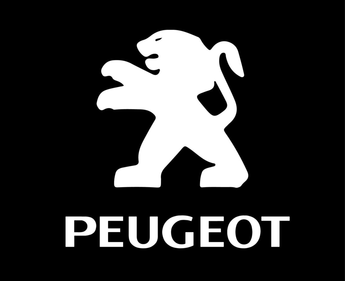 peugeot Logo Marke Symbol mit Name Weiß Design Französisch Auto Automobil Vektor Illustration mit schwarz Hintergrund