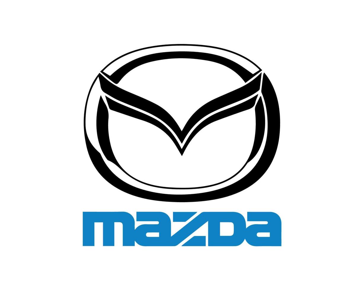 mazda Logo Symbol Marke Auto schwarz mit Name Blau Design Japan Automobil Vektor Illustration