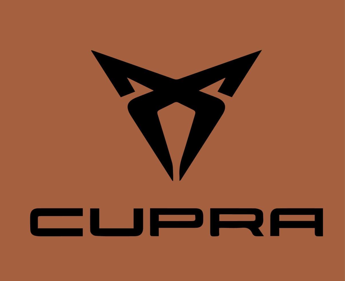 cupra logotyp varumärke bil symbol med namn svart design spanska bil vektor illustration med brun bakgrund