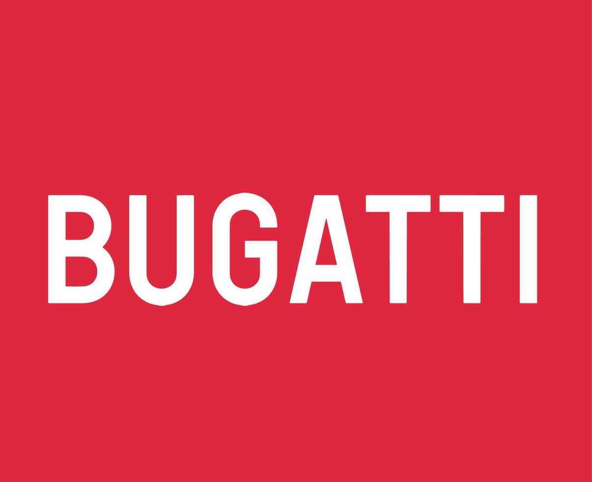 bugatti varumärke logotyp symbol namn vit design franska bilar bil vektor illustration med röd bakgrund