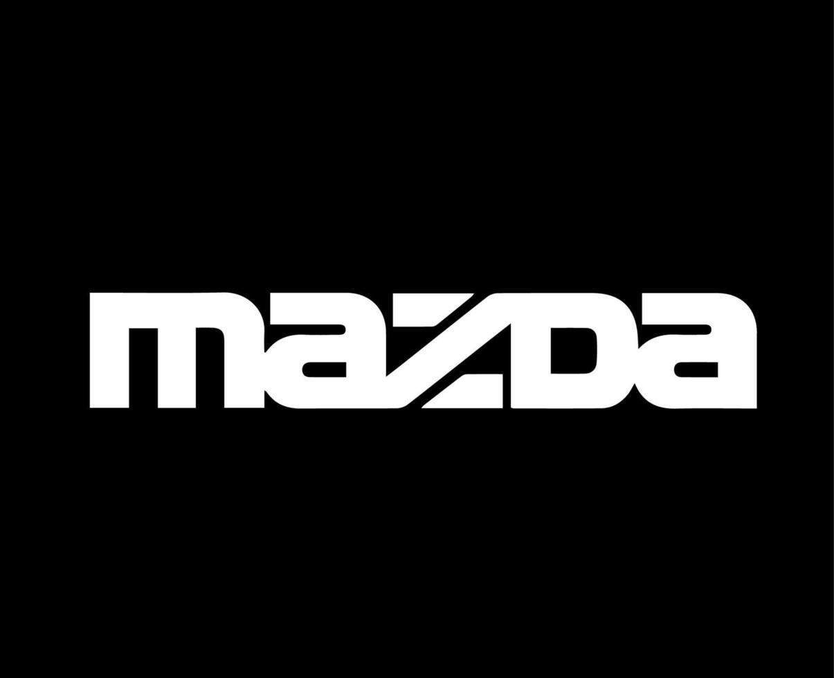 mazda Logo Marke Auto Symbol Name Weiß Design Japan Automobil Vektor Illustration mit schwarz Hintergrund