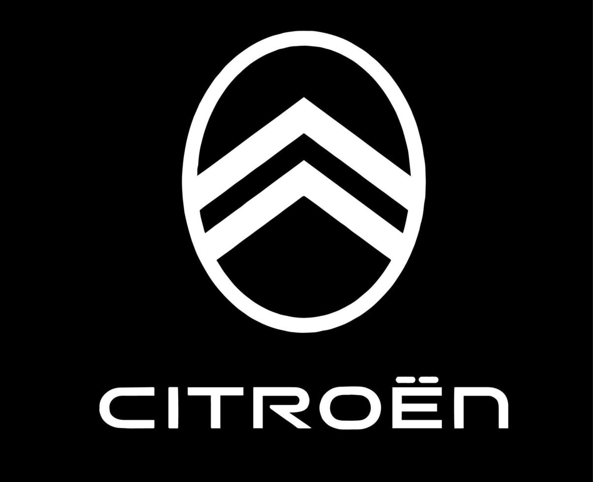 citroen varumärke ny logotyp bil symbol med namn vit design franska bil vektor illustration med svart bakgrund