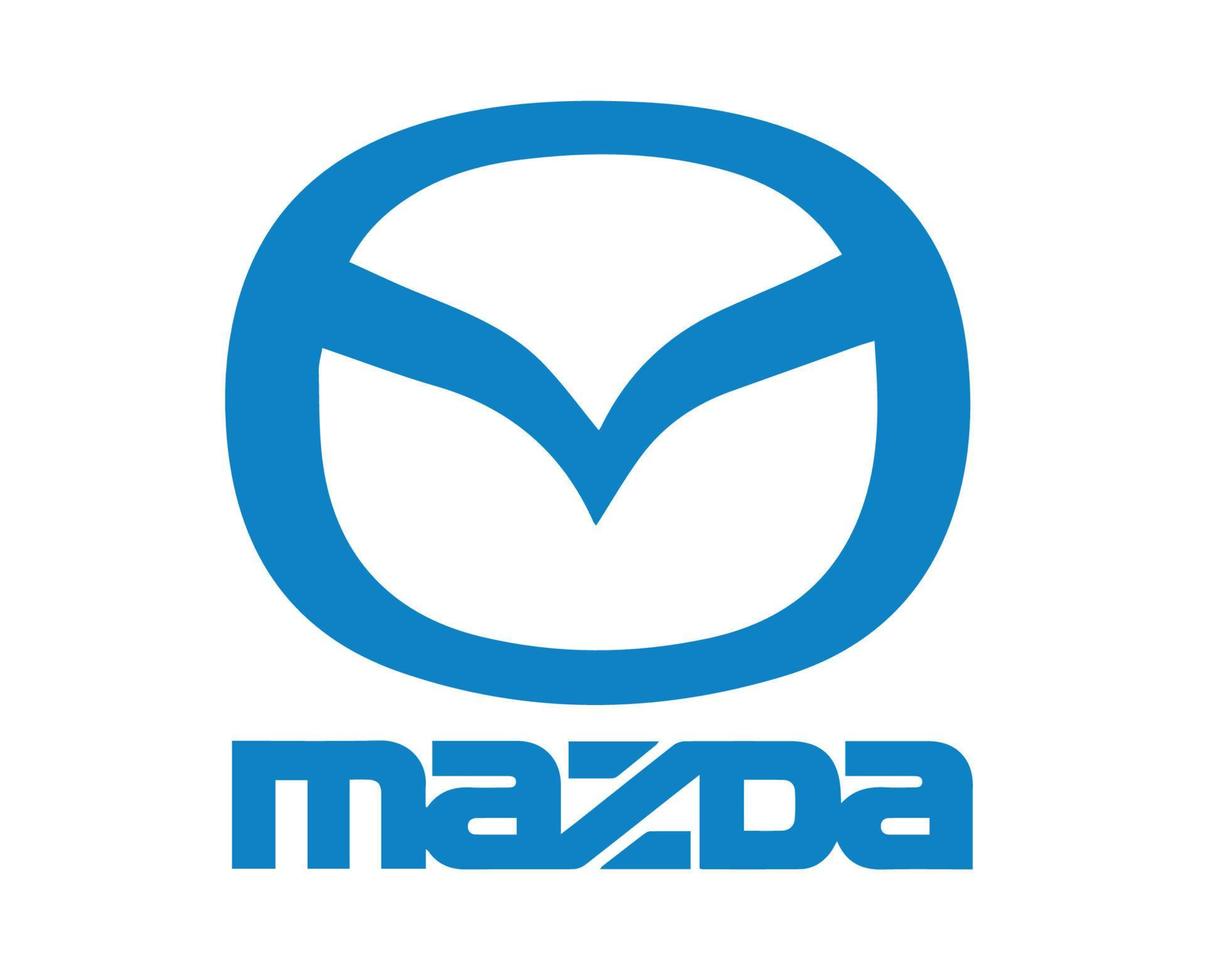 mazda logotyp symbol varumärke bil med namn blå design japan bil vektor illustration