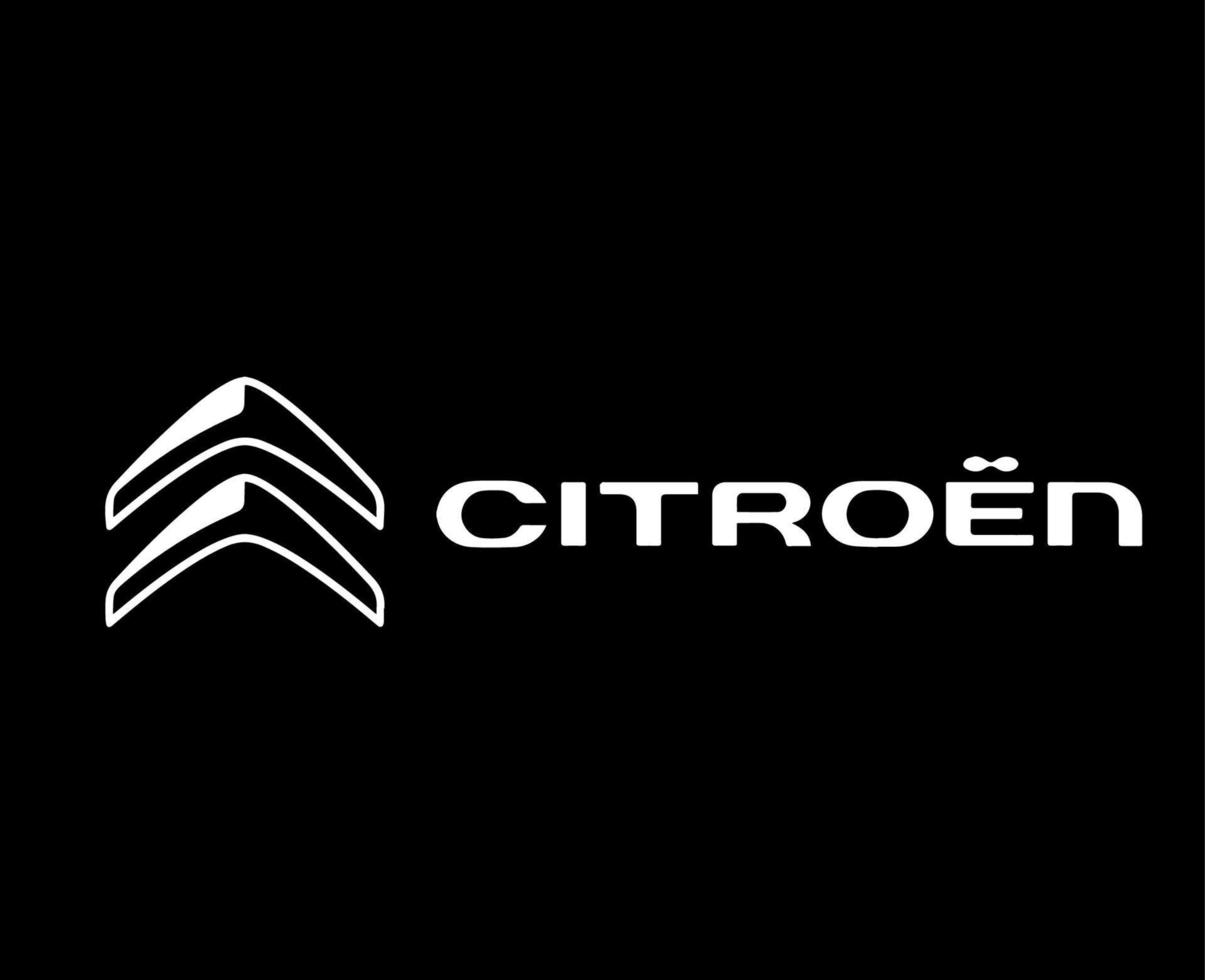 Citroen Logo Marke Symbol mit Name Weiß Design Französisch Auto Automobil Vektor Illustration mit schwarz Hintergrund