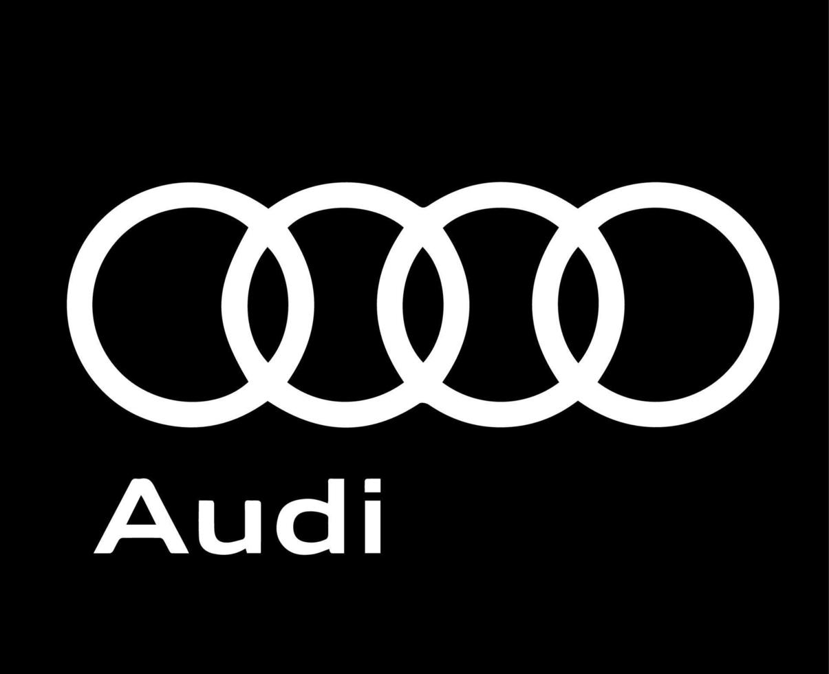 audi varumärke logotyp symbol med namn vit design tysk bilar bil vektor illustration med svart bakgrund