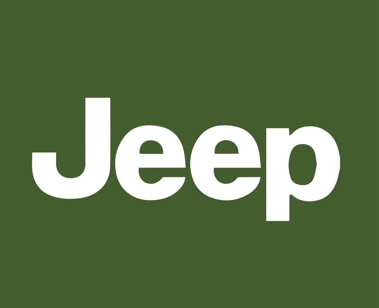 jeep varumärke logotyp bil symbol vit design USA bil vektor illustration med grön bakgrund