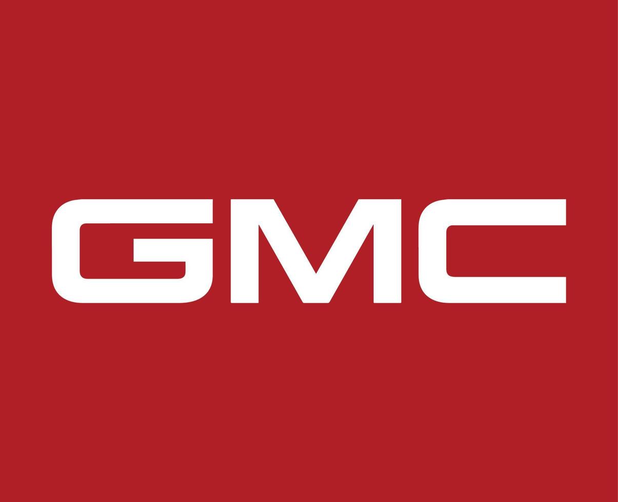 gmc Marke Logo Symbol Name Weiß Design USA Auto Automobil Vektor Illustration mit rot Hintergrund