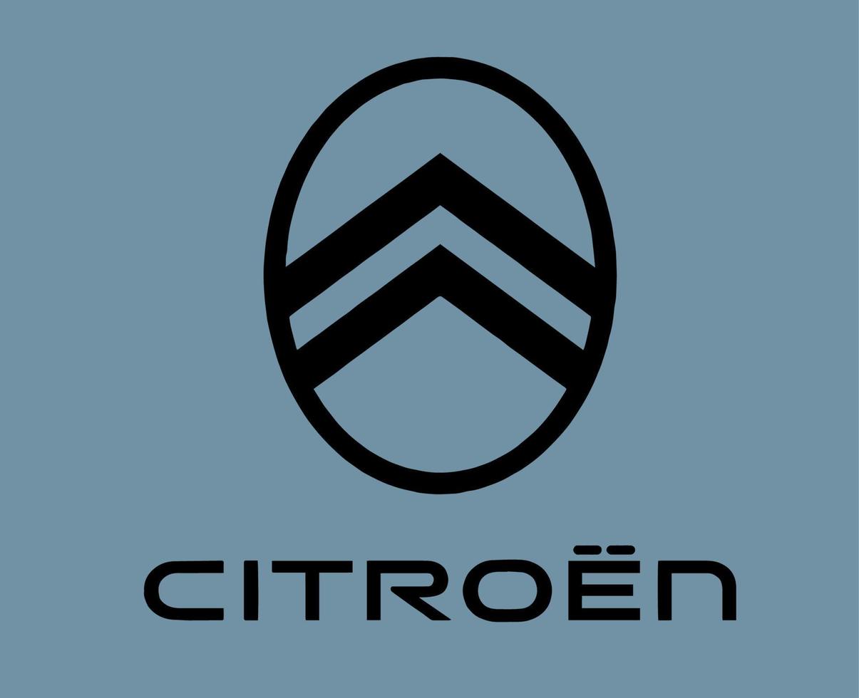 citroen varumärke ny logotyp bil symbol med namn svart design franska bil vektor illustration med grå bakgrund