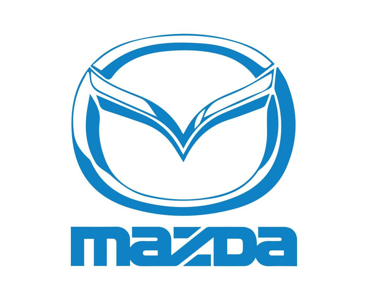 mazda Marke Logo Symbol mit Name Blau Design Japan Auto Automobil Vektor Illustration