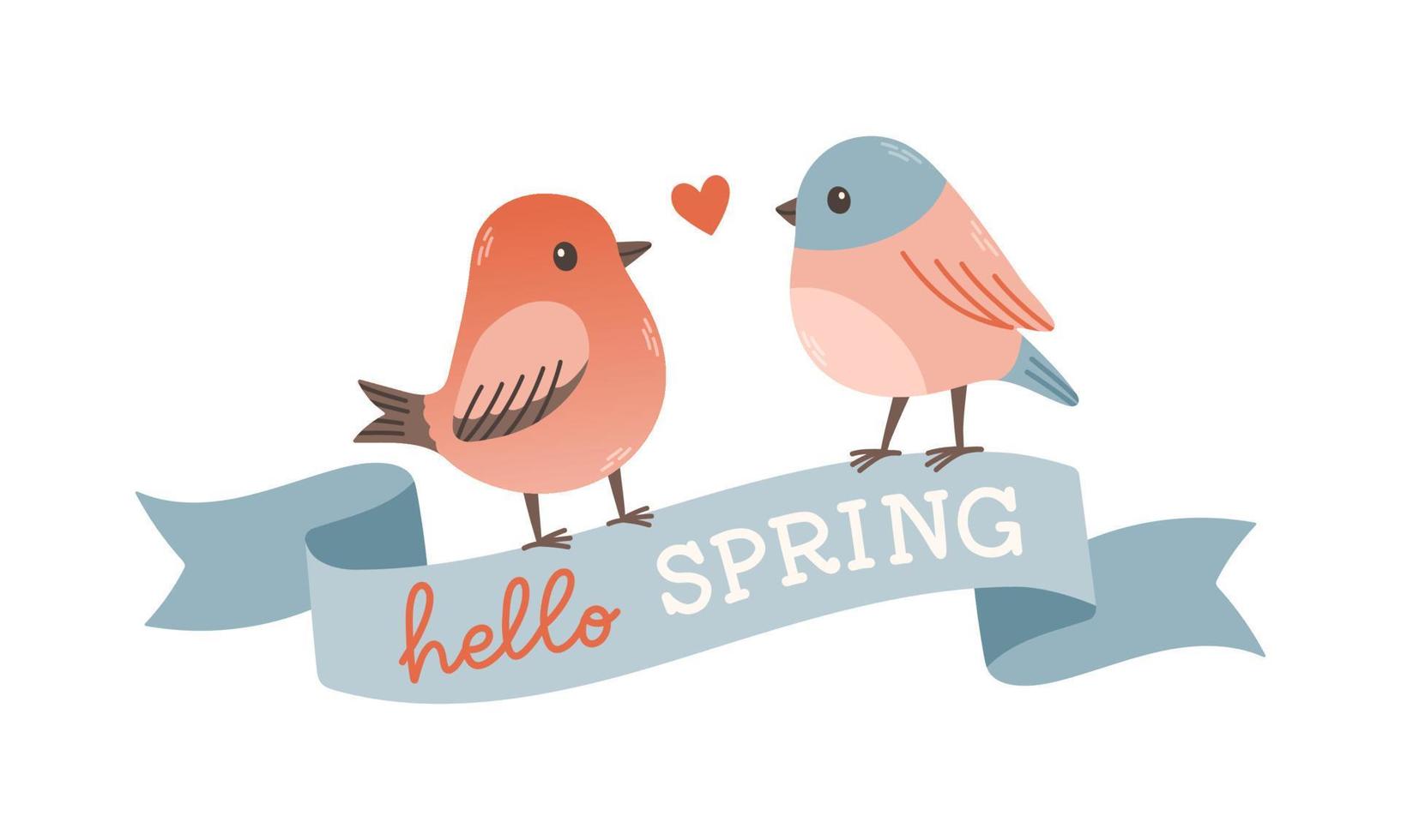 Frühling Etikette mit Jahreszeit Zitate, Vogel, Schleife. Hand gezeichnet Frühling Vektor Illustration.