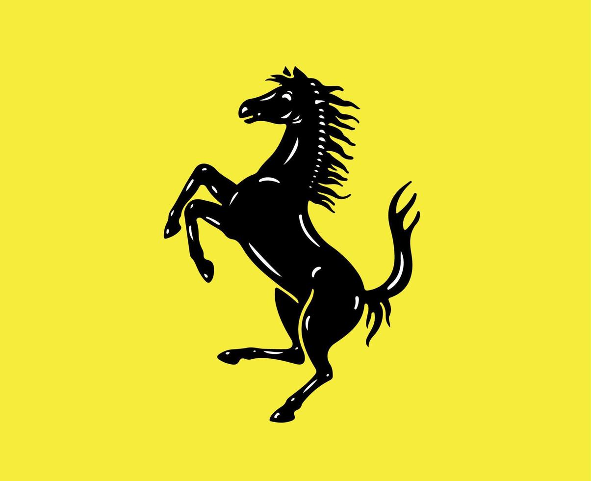 ferrari logotyp varumärke bil symbol svart design italiensk bil vektor illustration med gul bakgrund