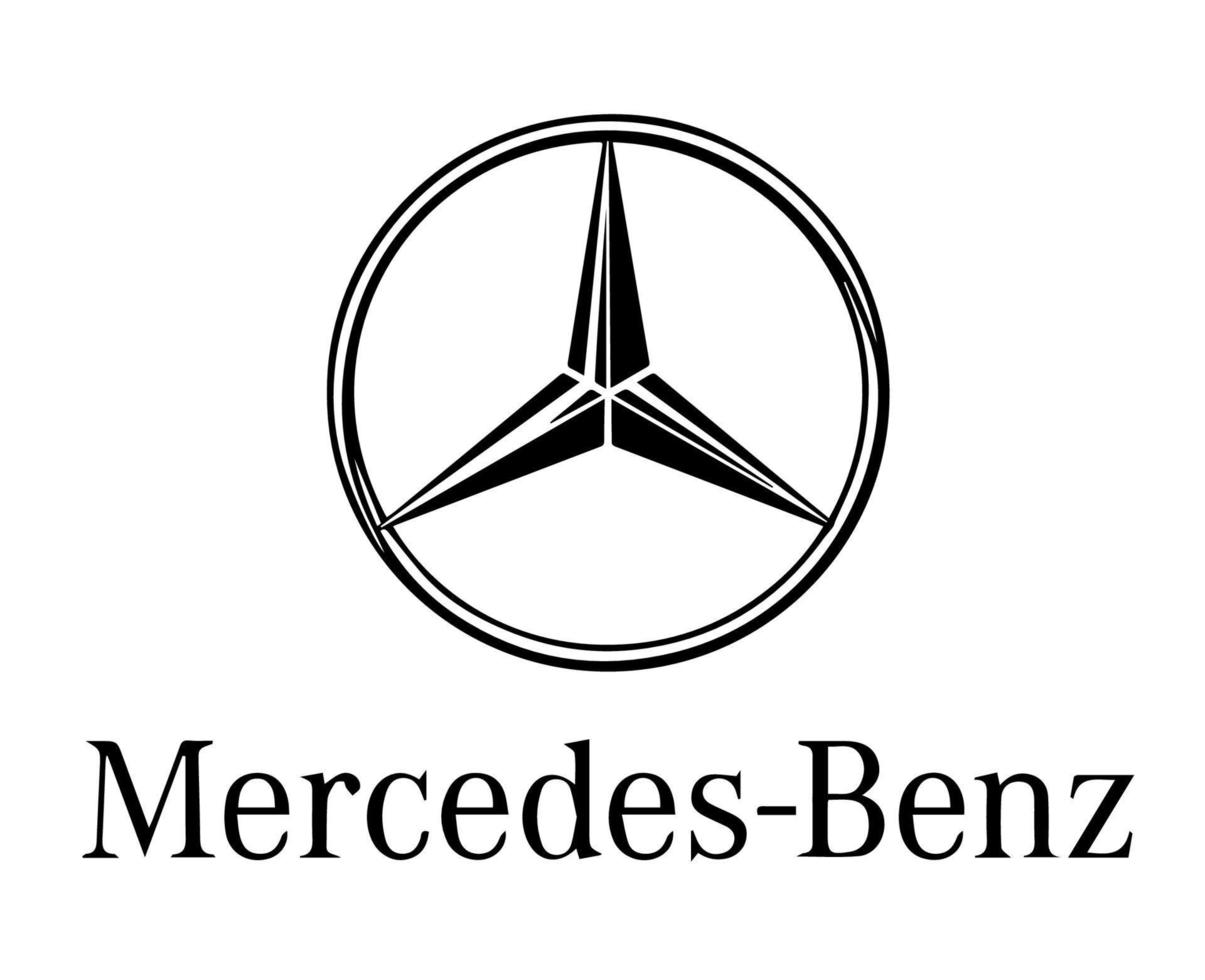 Mercedes Benz Marke Logo Symbol schwarz mit Name Design Deutsche Auto Automobil Vektor Illustration