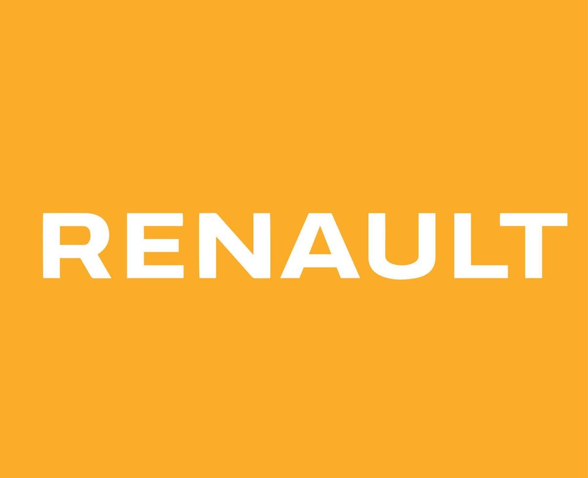 renault Marke Logo Auto Symbol Name Weiß Design Französisch Automobil Vektor Illustration mit Gelb Hintergrund