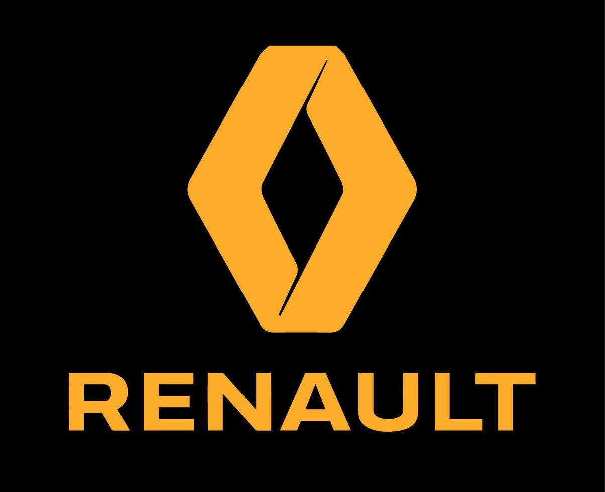 renault logotyp varumärke bil symbol med namn gul design franska bil vektor illustration med svart bakgrund