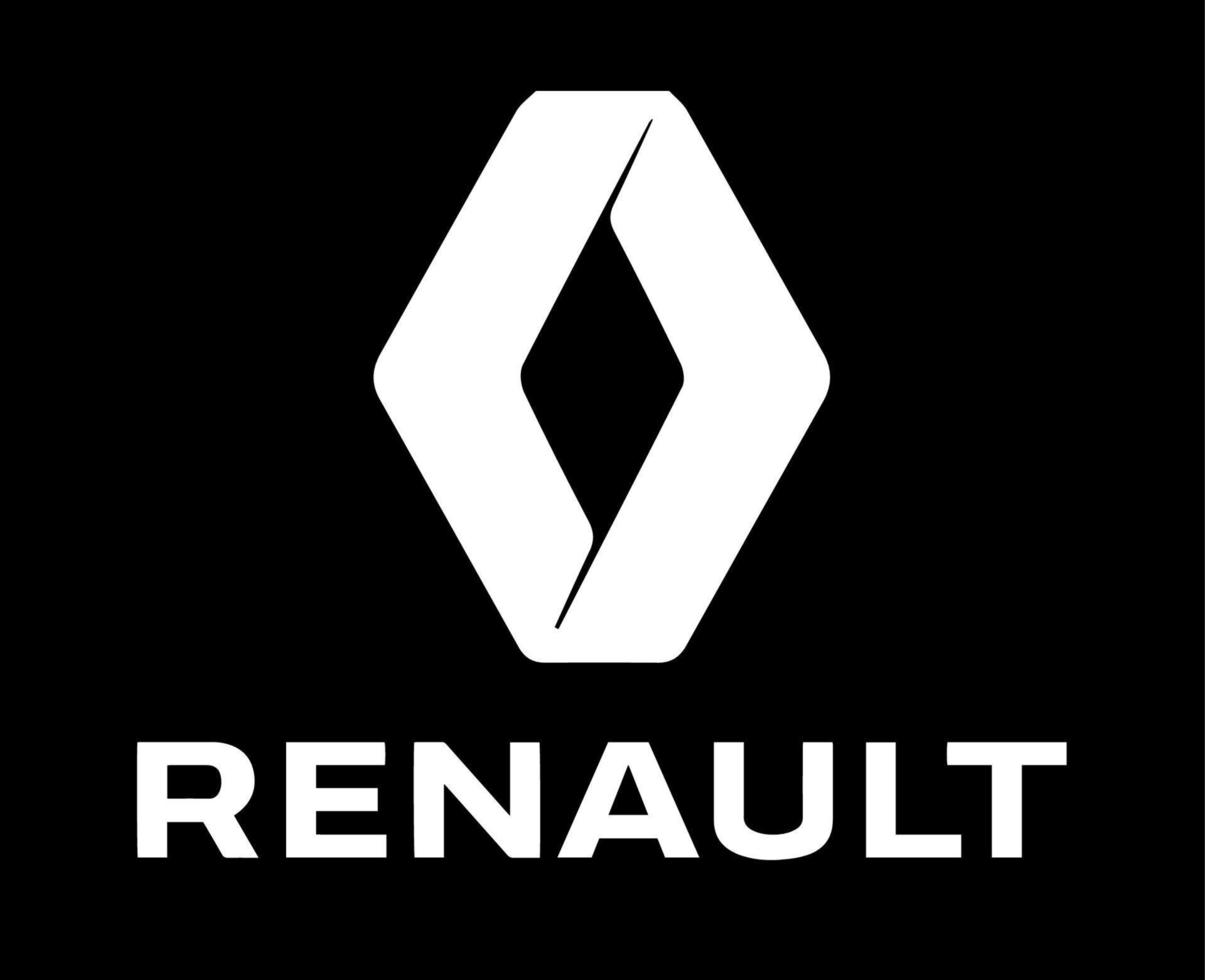 renault logotyp varumärke bil symbol med namn vit design franska bil vektor illustration med svart bakgrund
