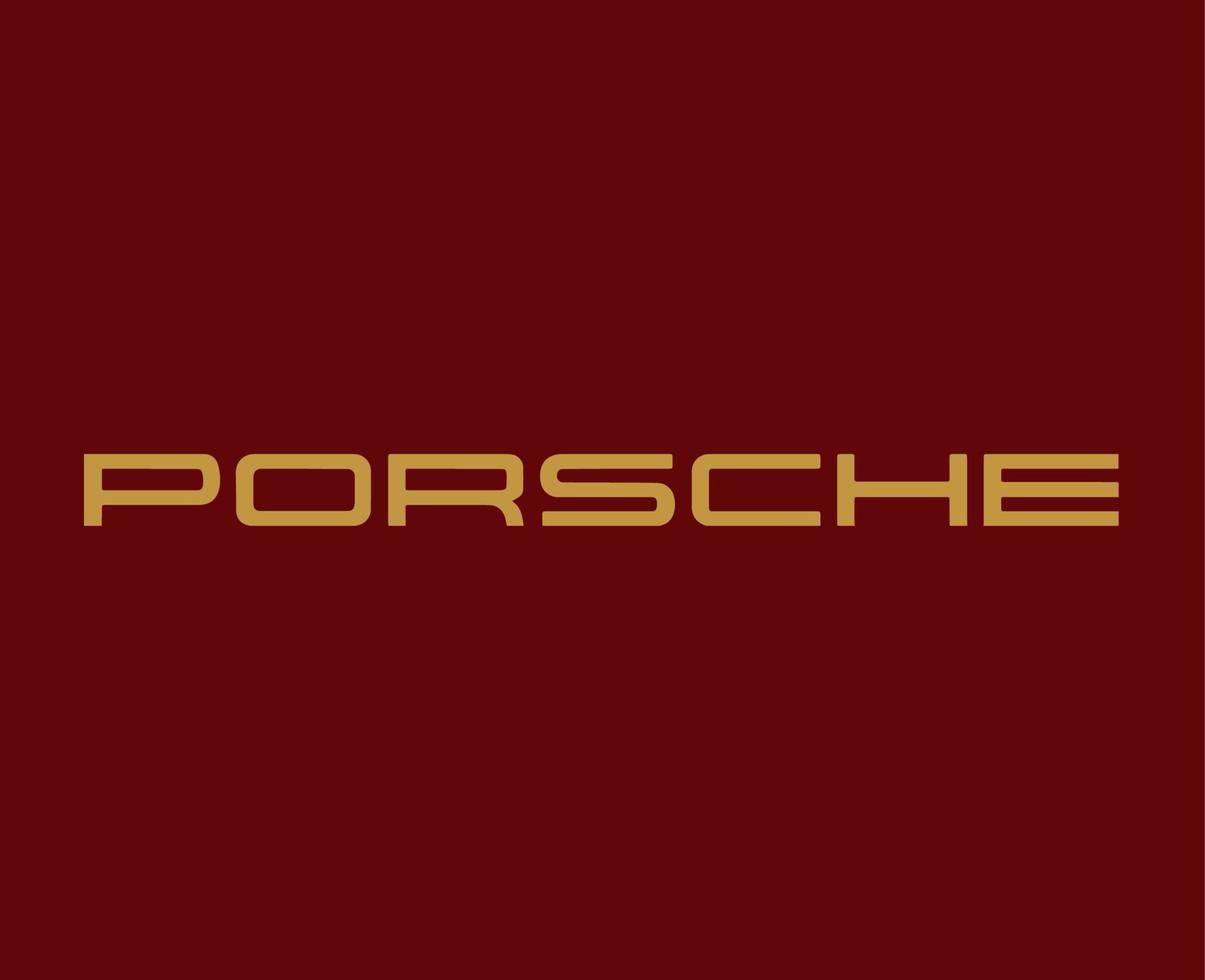 porsche logotyp varumärke bil symbol namn guld design tysk bil vektor illustration med röd bakgrund