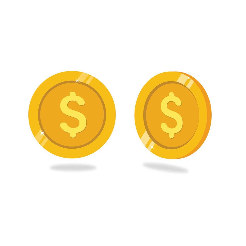 Münzen Stapel Vektor Illustration, Münzen Symbol Wohnung, Münzen Haufen, Münzen Geld, einer golden Münze Stehen auf gestapelt Gold Münzen modern Design isoliert auf Weiß Hintergrund