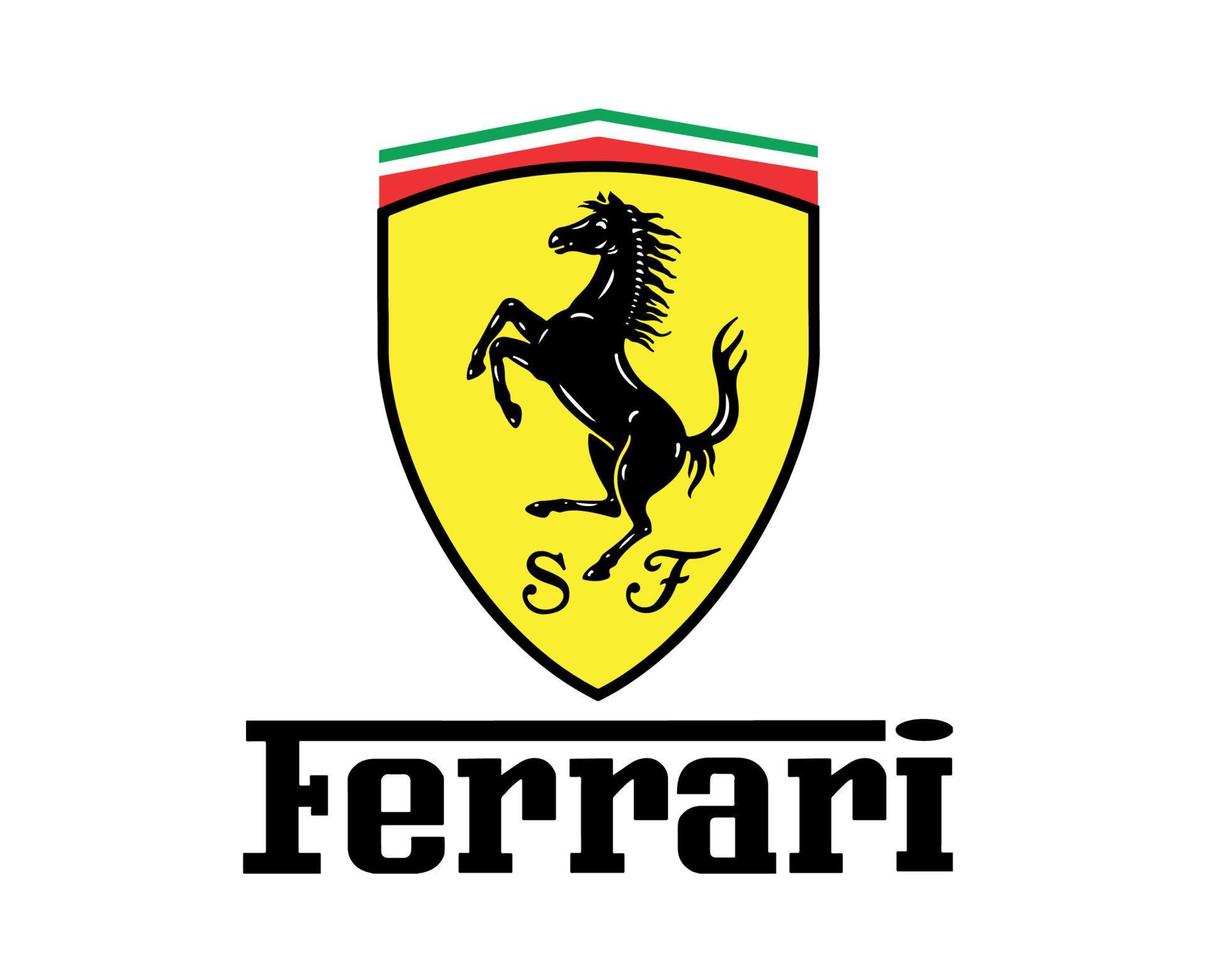 ferrari logotyp varumärke bil symbol med namn design italiensk bil vektor illustration