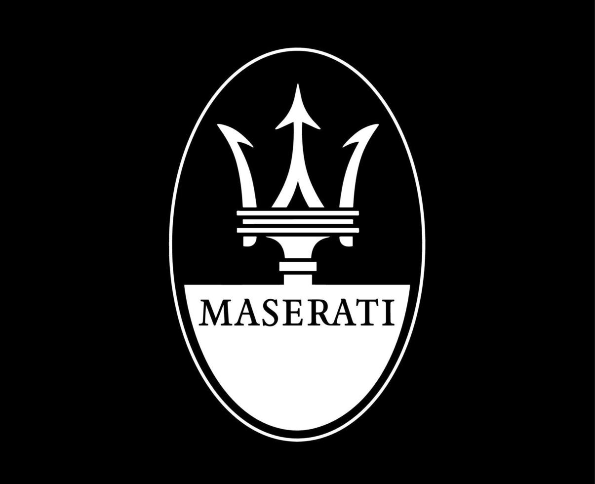 Maserati Marke Logo Auto Symbol Weiß Design Italienisch Automobil Vektor Illustration mit schwarz Hintergrund