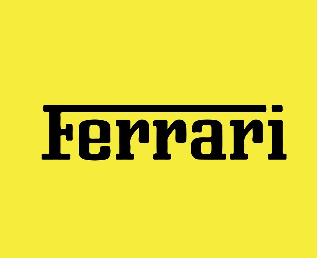 Ferrari Marke Logo Auto Symbol Name schwarz Design Italienisch Automobil Vektor Illustration mit Gelb Hintergrund