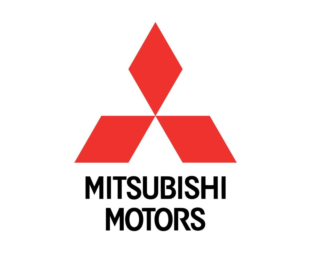 mitsubishi motorer logotyp varumärke symbol röd med namn svart design japan bil bil vektor illustration