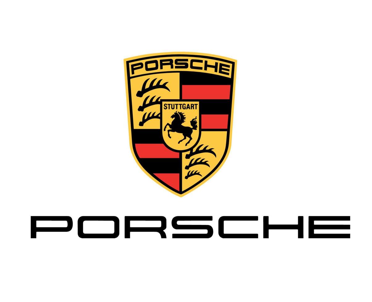 porsche varumärke logotyp bil symbol med namn svart design tysk bil vektor illustration