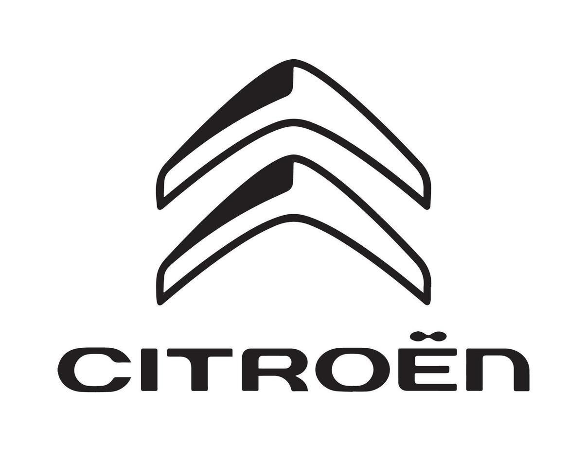 Citroen Symbol Marke Logo schwarz mit Name Design Französisch Auto Automobil Vektor Illustration