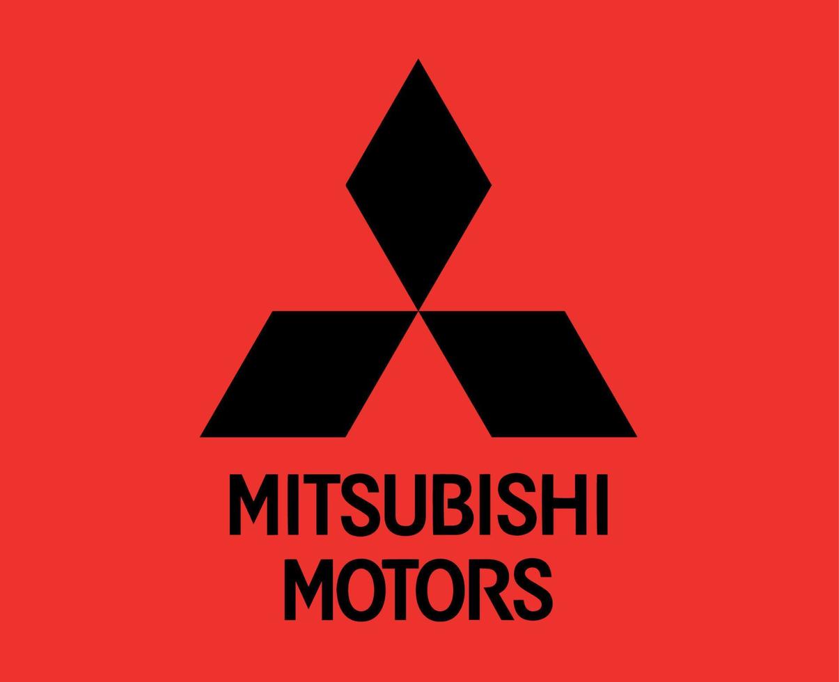 mitsubishi varumärke logotyp bil symbol med namn svart design japan bil vektor illustration med röd bakgrund