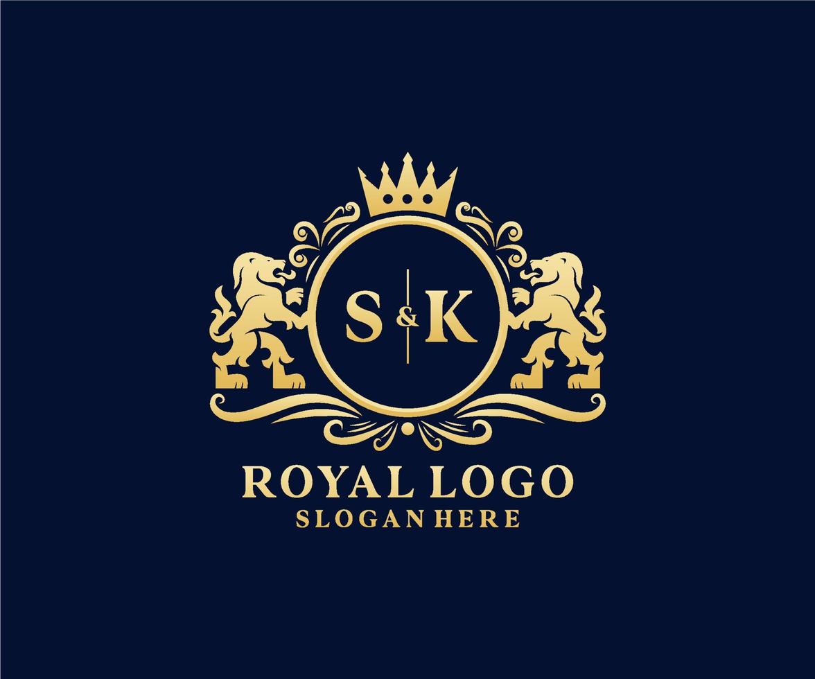 Initial sk Letter Lion Royal Luxury Logo Vorlage in Vektorgrafiken für Restaurant, Lizenzgebühren, Boutique, Café, Hotel, heraldisch, Schmuck, Mode und andere Vektorillustrationen. vektor