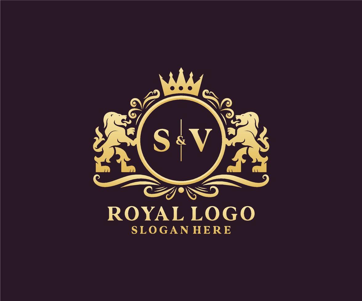 första sv brev lejon kunglig lyx logotyp mall i vektor konst för restaurang, kungligheter, boutique, Kafé, hotell, heraldisk, Smycken, mode och Övrig vektor illustration.