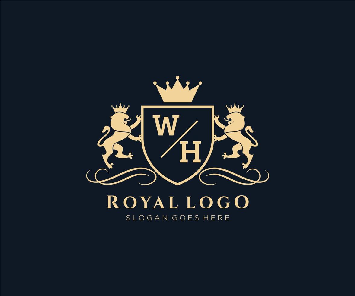 Initiale wer Brief Löwe königlich Luxus heraldisch, Wappen Logo Vorlage im Vektor Kunst zum Restaurant, Königtum, Boutique, Cafe, Hotel, heraldisch, Schmuck, Mode und andere Vektor Illustration.