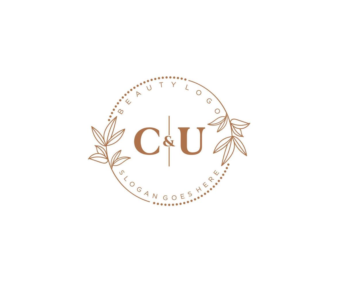 första cu brev skön blommig feminin redigerbar förhandsgjord monoline logotyp lämplig för spa salong hud hår skönhet boutique och kosmetisk företag. vektor
