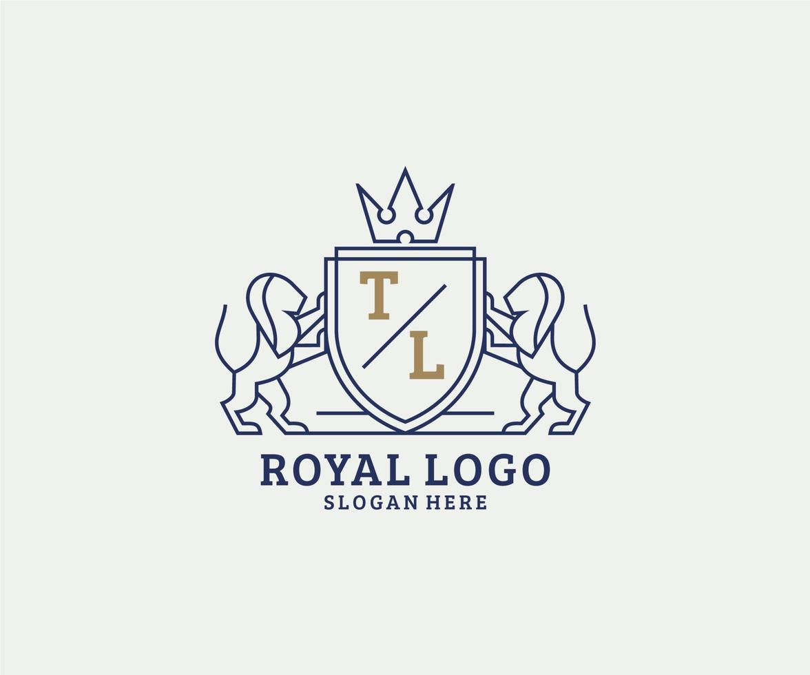 första tl brev lejon kunglig lyx logotyp mall i vektor konst för restaurang, kungligheter, boutique, Kafé, hotell, heraldisk, Smycken, mode och Övrig vektor illustration.