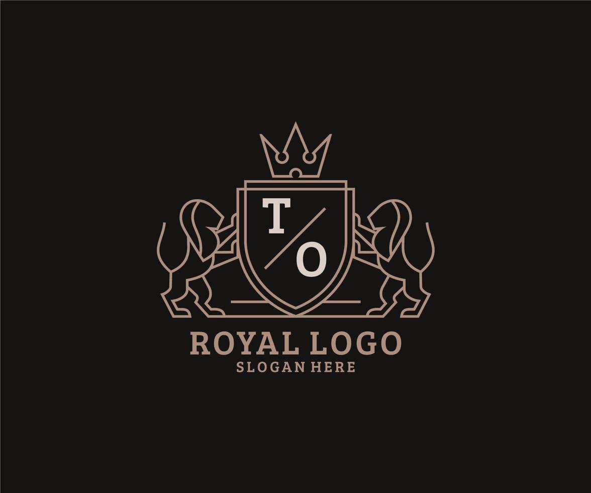 första till brev lejon kunglig lyx logotyp mall i vektor konst för restaurang, kungligheter, boutique, Kafé, hotell, heraldisk, Smycken, mode och Övrig vektor illustration.