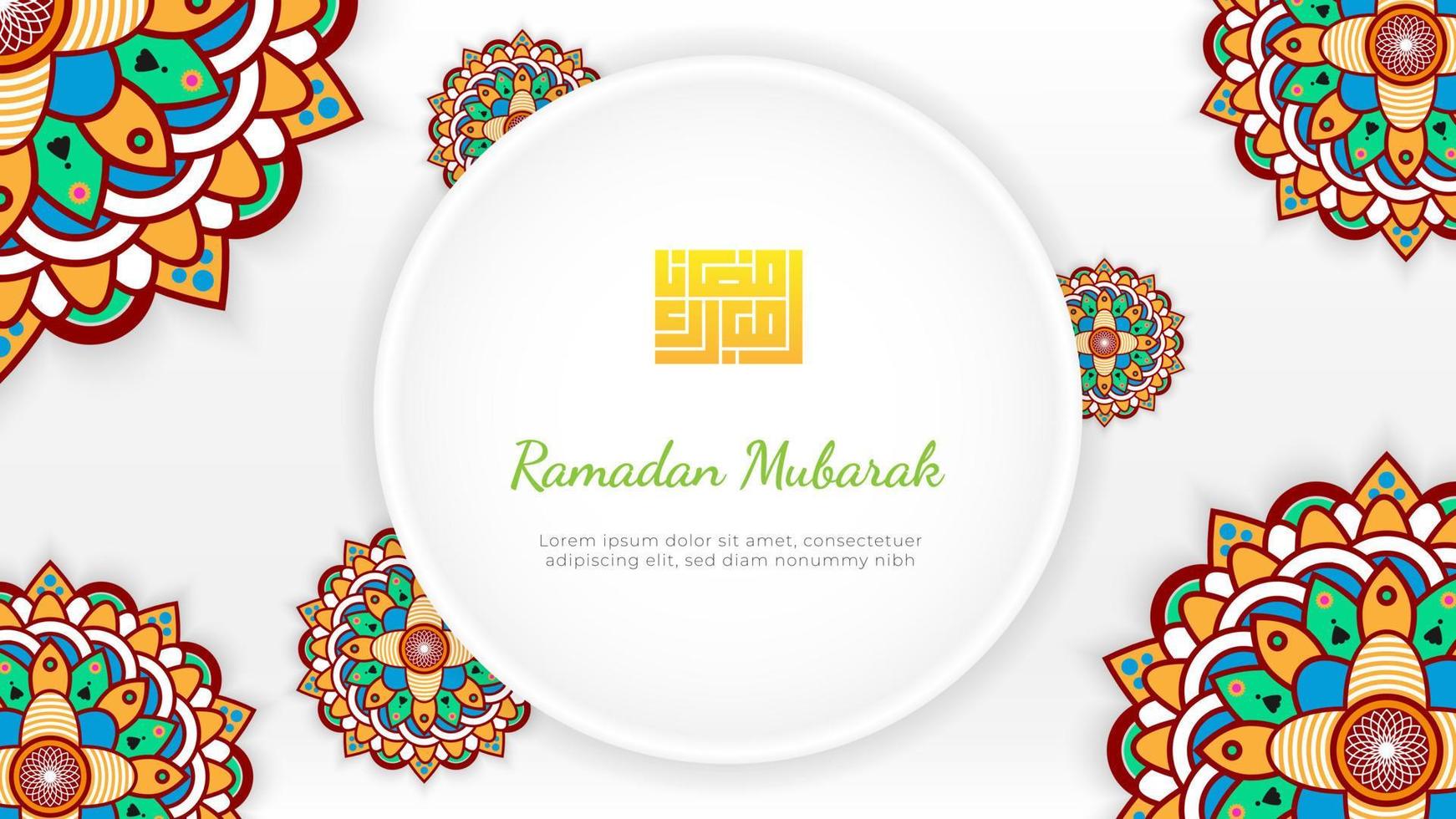 Weiß Ramadan Mubarak Gruß Hintergrund mit Mandala vektor