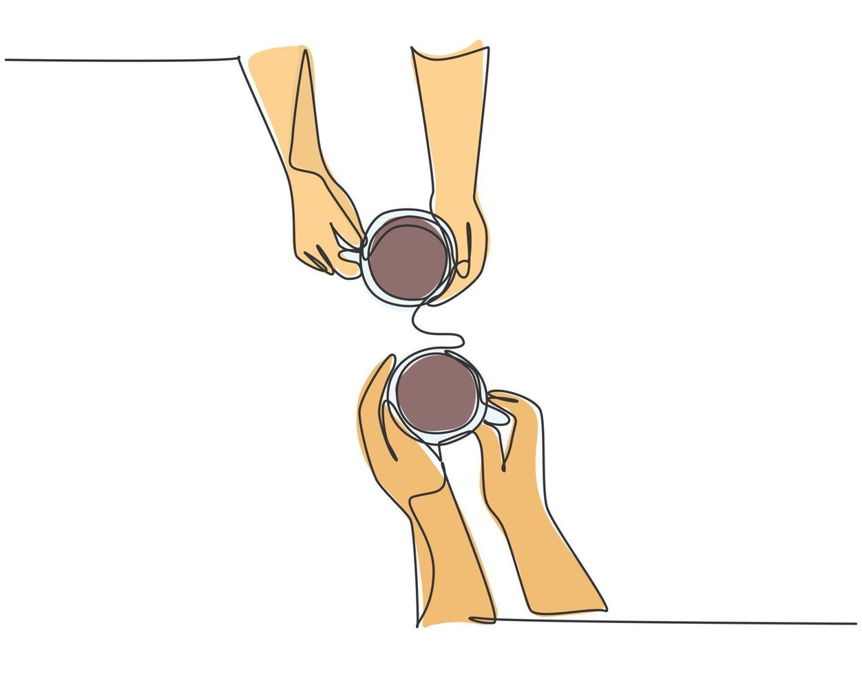 einzelne durchgehende Strichzeichnung von jungen männlichen und weiblichen Paaren, die eine Tasse Kaffee im Café genießen. romantisches Datumskonzept eine Linie zeichnen Designillustration vektor