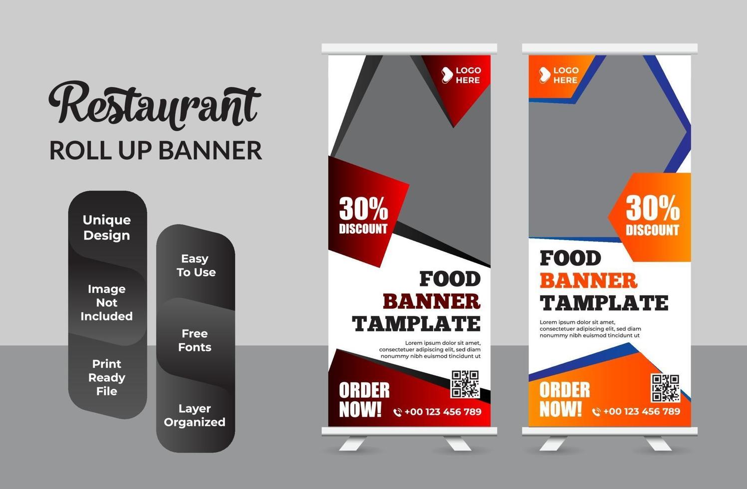 Lebensmittel- und Restaurant-Roll-up-Banner-Design-Vorlagensatz vektor