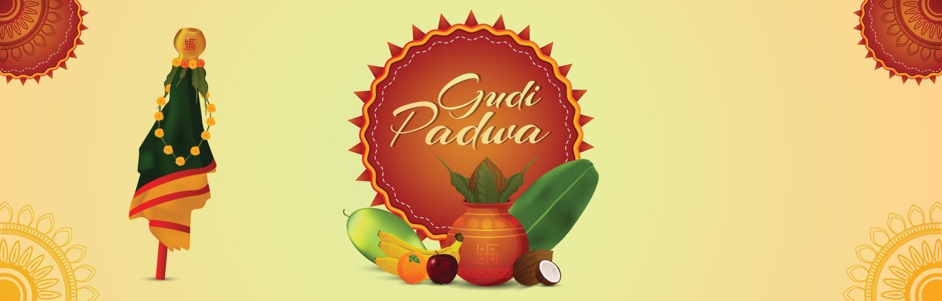 glückliche Gudi Padwa Feierillustration mit realistischem Kalash vektor