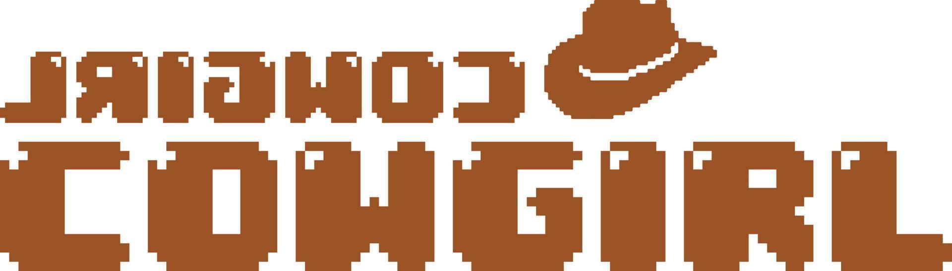 Pixel Kunst von Cowgirl Text und Hut. Design zum t Shirt, Kapuzenpullover, Aufkleber, Poster, usw vektor