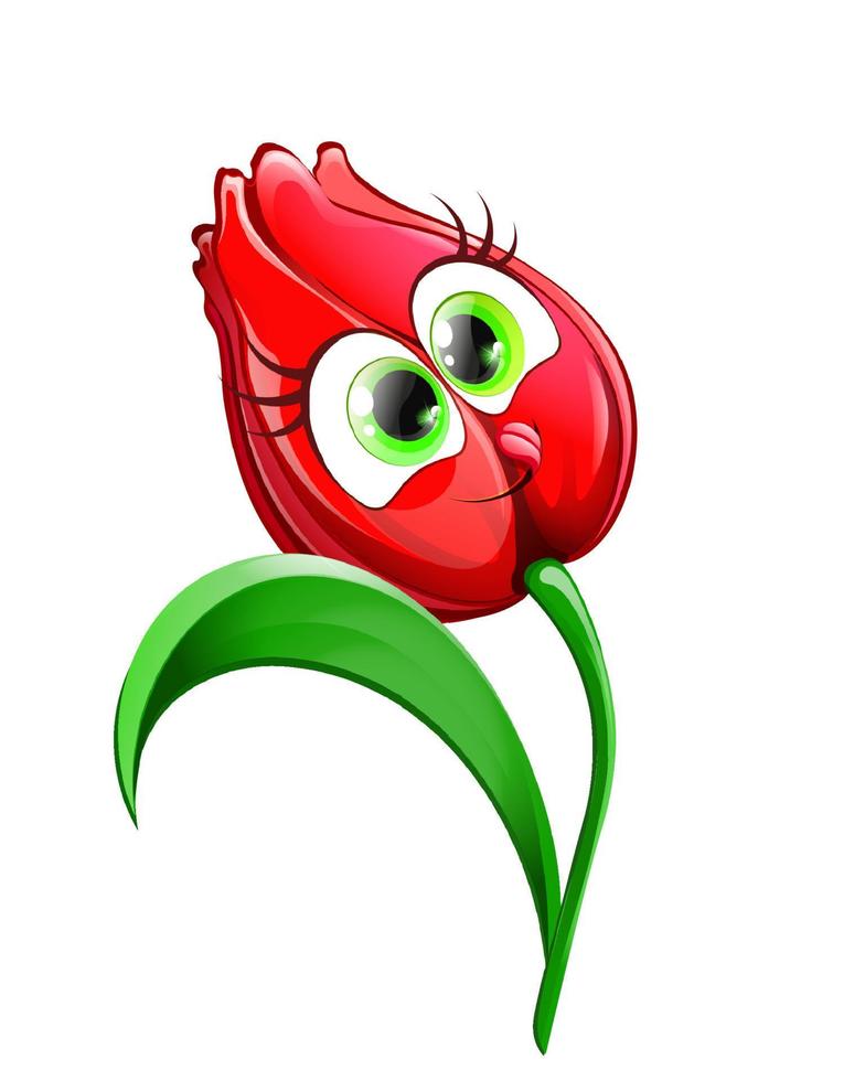 Karikatur komisch Charakter rot lächelnd Lecken Lippen Tulpe vektor
