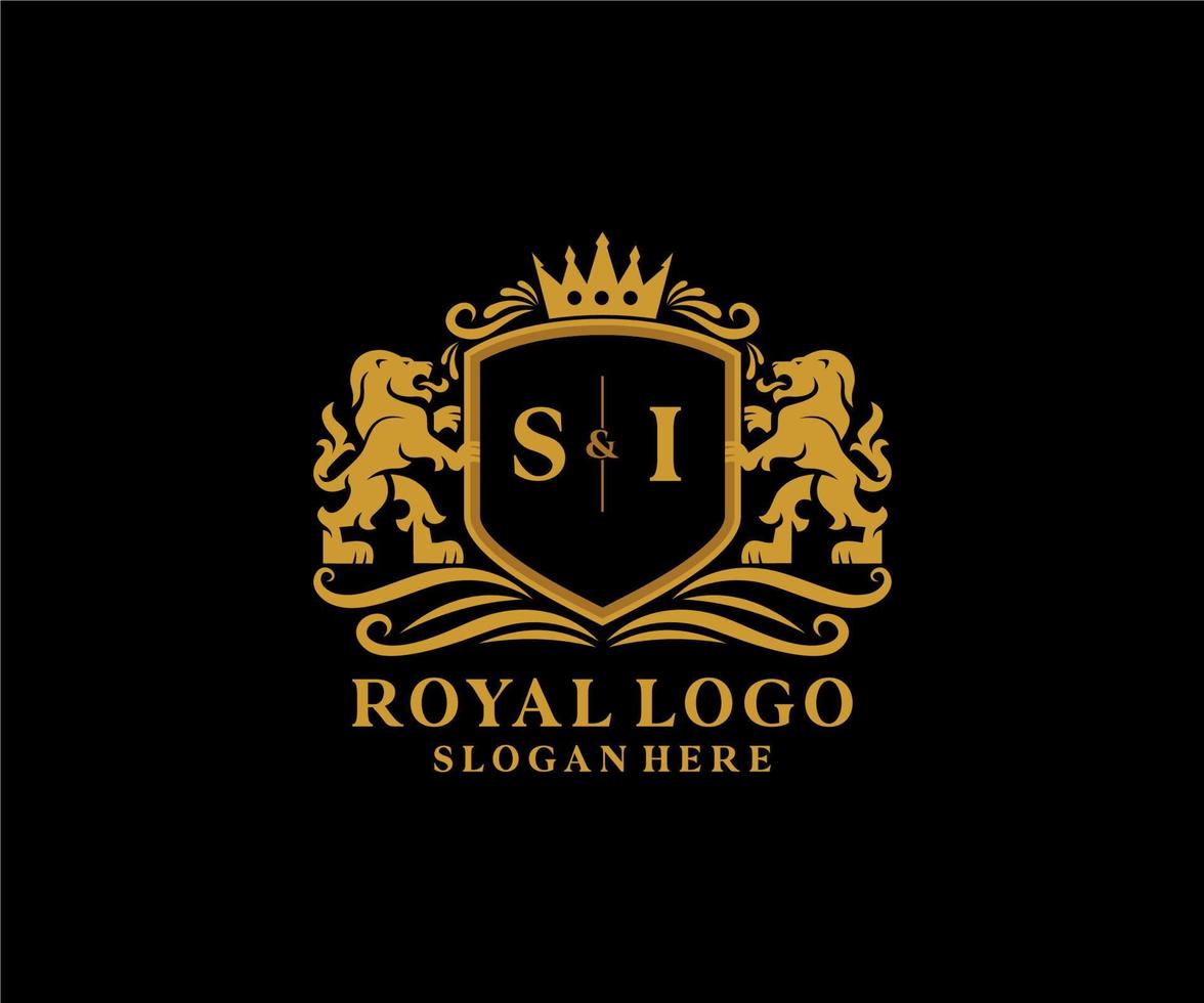 Initial si Letter Lion Royal Luxury Logo Vorlage in Vektorgrafiken für Restaurant, Lizenzgebühren, Boutique, Café, Hotel, Heraldik, Schmuck, Mode und andere Vektorillustrationen. vektor