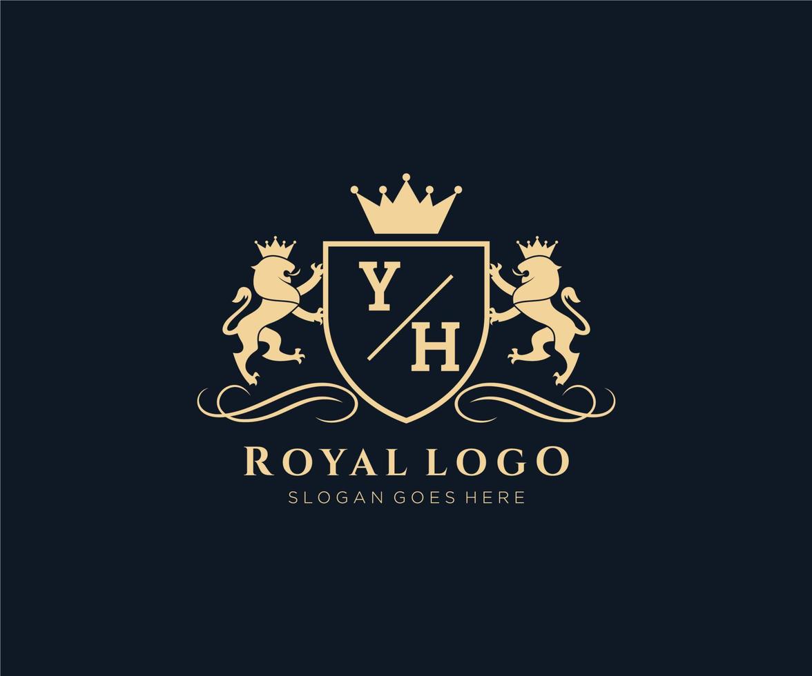 Initiale yh Brief Löwe königlich Luxus heraldisch, Wappen Logo Vorlage im Vektor Kunst zum Restaurant, Königtum, Boutique, Cafe, Hotel, heraldisch, Schmuck, Mode und andere Vektor Illustration.