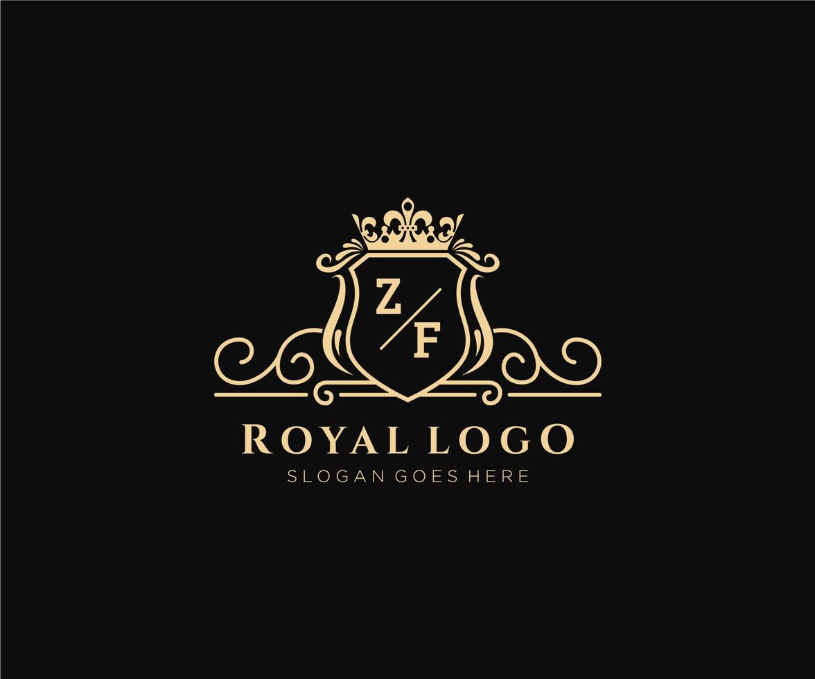 första zf brev lyxig varumärke logotyp mall, för restaurang, kungligheter, boutique, Kafé, hotell, heraldisk, Smycken, mode och Övrig vektor illustration.