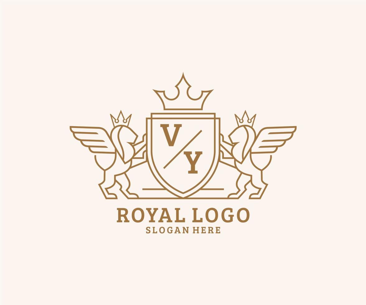 Initiale vy Brief Löwe königlich Luxus heraldisch, Wappen Logo Vorlage im Vektor Kunst zum Restaurant, Königtum, Boutique, Cafe, Hotel, heraldisch, Schmuck, Mode und andere Vektor Illustration.