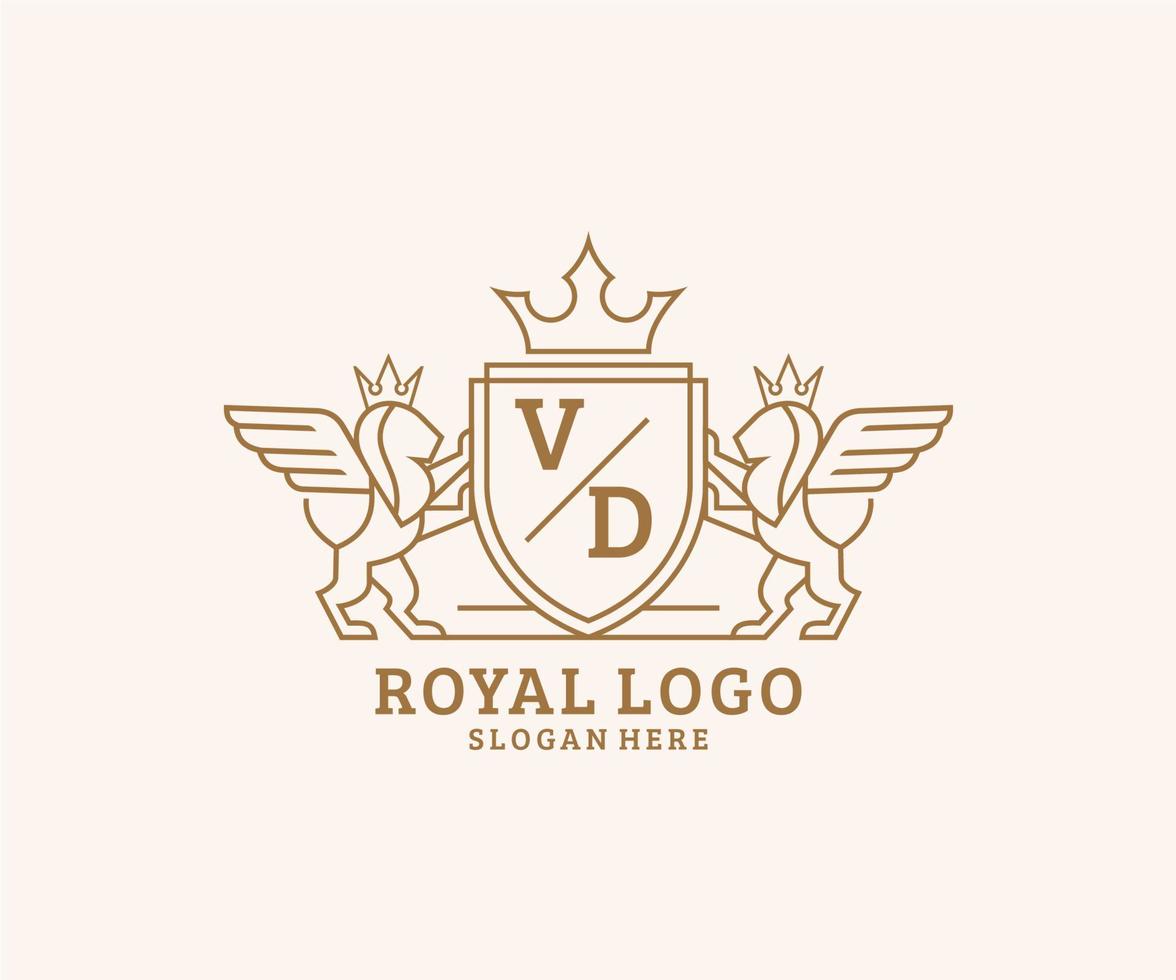 första vd brev lejon kunglig lyx heraldisk, vapen logotyp mall i vektor konst för restaurang, kungligheter, boutique, Kafé, hotell, heraldisk, Smycken, mode och Övrig vektor illustration.